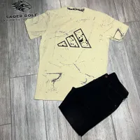 طقم ملابس رجالي صيفي - تيشيرت أديداس وبنطال أسود (Adidas)