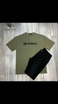 طقم ملابس رجالي - تيشرت مولا مولا وبنطال أسود من صقر جولف (Saqer Golf)