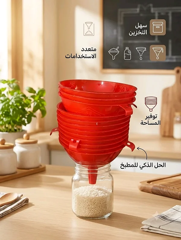 محاقن/قمع مطبخ بلاستيكي عريض الفتحة (طقم أقماع متداخلة) - أدوات منزلية - سوق غزة