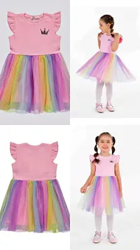 فستان بناتي بتنورة تول ملونة - كيدز مود (Kids Mode)