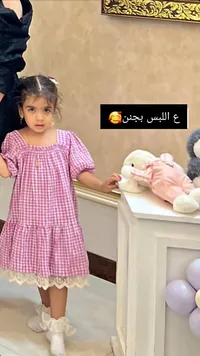 فستان بناتي كاروهات صيفي بياقة مربعة