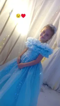 فستان أميرة سماوي مزين بالترتر للبنات