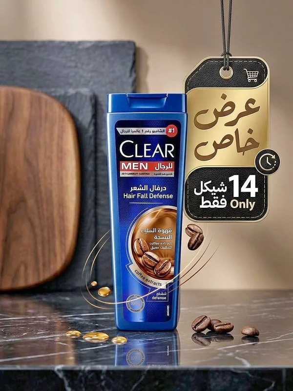 شامبو ضد القشرة للرجال ديرفال الشعر بخلاصة القهوة - كلير (Clear) - مواد غذائية وبقالة - سوق غزة