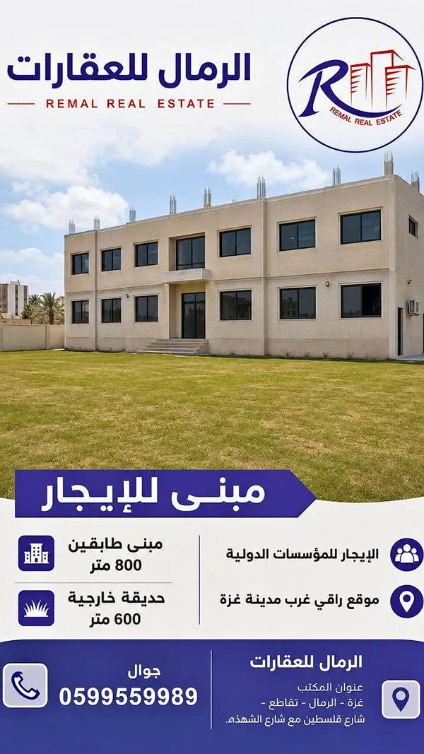 مبنى للإيجار - الرمال للعقارات - شقق وعقارات - سوق غزة