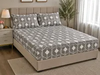 طقم غطاء سرير هندسي - رمادي