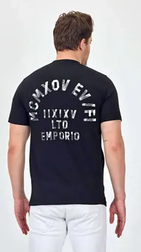 تيشيرت رجالي أسود بطبعة عصرية - إمبوريو (Emporio)