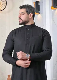 ثوب رجالي كلاسيكي بياقة واقفة - أسود