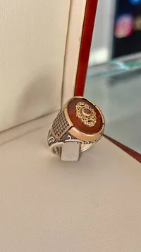 خاتم رجالي فضة بحجر العقيق الأحمر