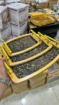طقم صواني تقديم رخامي ذهبي (Luxury Trays)