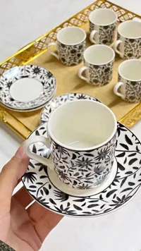 طقم فناجين قهوة سيراميك بنقشة الزهور