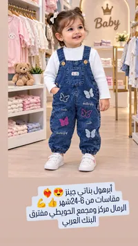 أفرول بناتي جينز فراشات