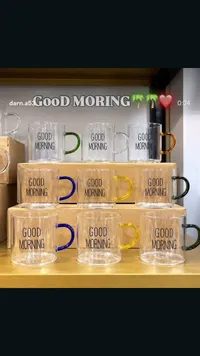 كوب زجاجي شفاف بتصميم صباح الخير