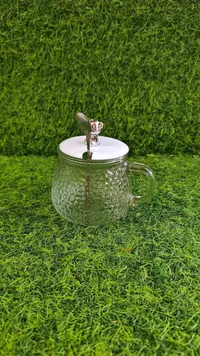 كوب زجاجي بتصميم الدب مع غطاء وملعقة