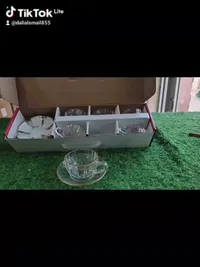 طقم أكواب وصحون شاي زجاجي