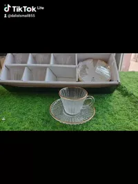 طقم أكواب وصحون زجاجية ذهبية