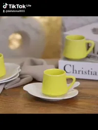 أكواب قهوة مع صحون - مجموعة 6 قطع