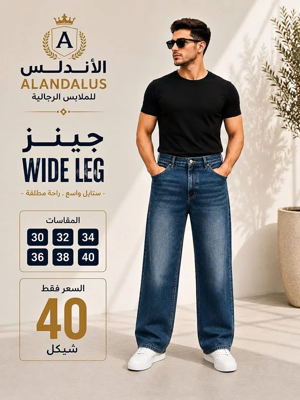 جينز وايد ليج - أندلس (ALANDALUS) - ملابس رجالية - سوق غزة