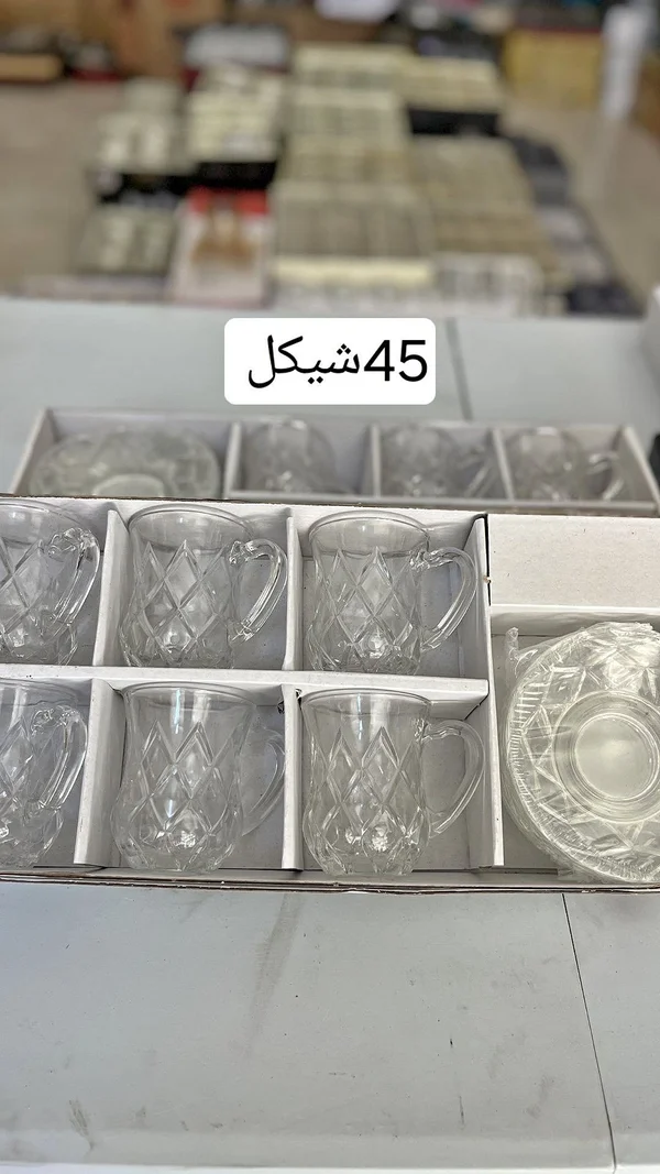 طقم أكواب وصحون زجاجية - أدوات منزلية - سوق غزة