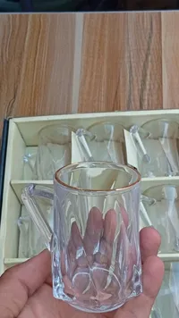 طقم أكواب زجاجية مزخرفة بحافة ذهبية