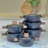طقم قدور جرانيت مع مقابض خشبية