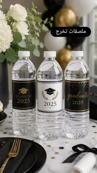 ملصقات زجاجات مياه لتوزيعات التخرج 2025 - سوق غزة
