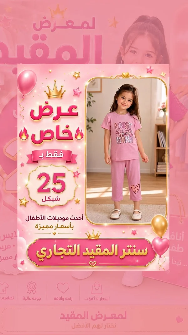طقم ملابس صيفي للبنات - سنتر المقيد التجاري - ملابس أطفال - سوق غزة