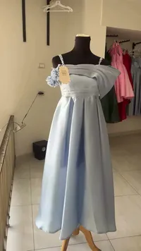 فستان سهرة بناتي بكسرات - أزرق سماوي