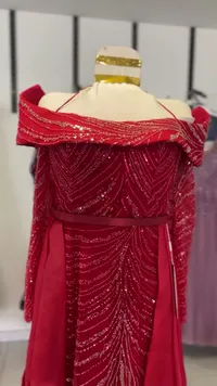 فستان سهرة بناتي أحمر مزين بالترتر (فستان أفراح)