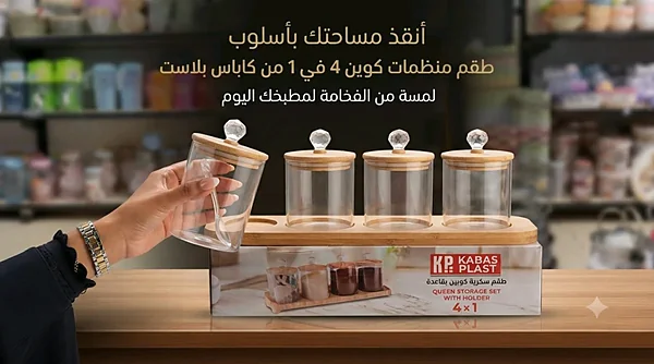 طقم منظمات كوين 4 في 1 من كاباس بلاست (Queen Storage Set with Holder 4x1) - أدوات منزلية - سوق غزة