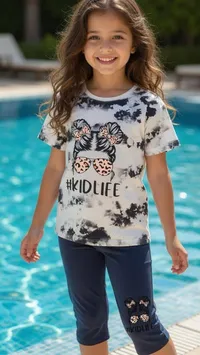 طقم صيفي بناتي بنقشة التاي داي - كيد لايف (Kidlife)