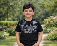 تيشيرت أطفال أسود بطبعة آيكون باريس (Icon Paris)