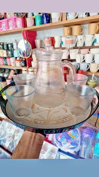 طقم إبريق وكاسات زجاجي