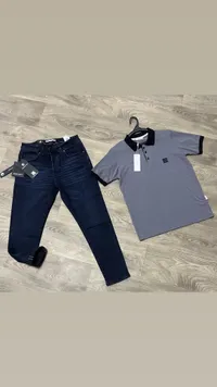 طقم ملابس رجالي - بنطال جينز دينيم وول وقميص بولو (Denim Wolf)