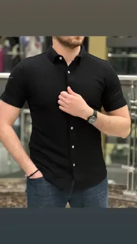 قميص رجالي صيفي كلاسيكي بياقة - أسود