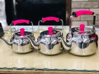 طقم أباريق شاي ستانلس ستيل بمقابض وردية