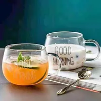 كوب زجاجي بطبعة صباح الخير