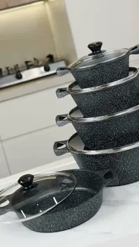 طقم قدور جرانيت مع أغطية زجاجية