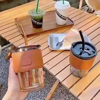 كوب زجاجي بغطاء وقشة - Gorgeous