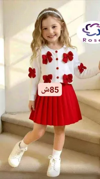 طقم ملابس بناتي بفيونكات - روز (Rose) - سوق غزة