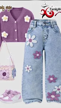 طقم ملابس أطفال بناتي مزين بالزهور - فاميلي وير (FamilyWear)