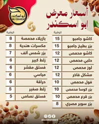 قائمة أسعار المكسرات والتسالي - أبو اسكندر (Abu Eskandar)