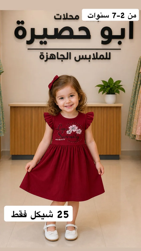 فستان بناتي صيفي - محلات أبو حصيرة - ملابس أطفال - سوق غزة