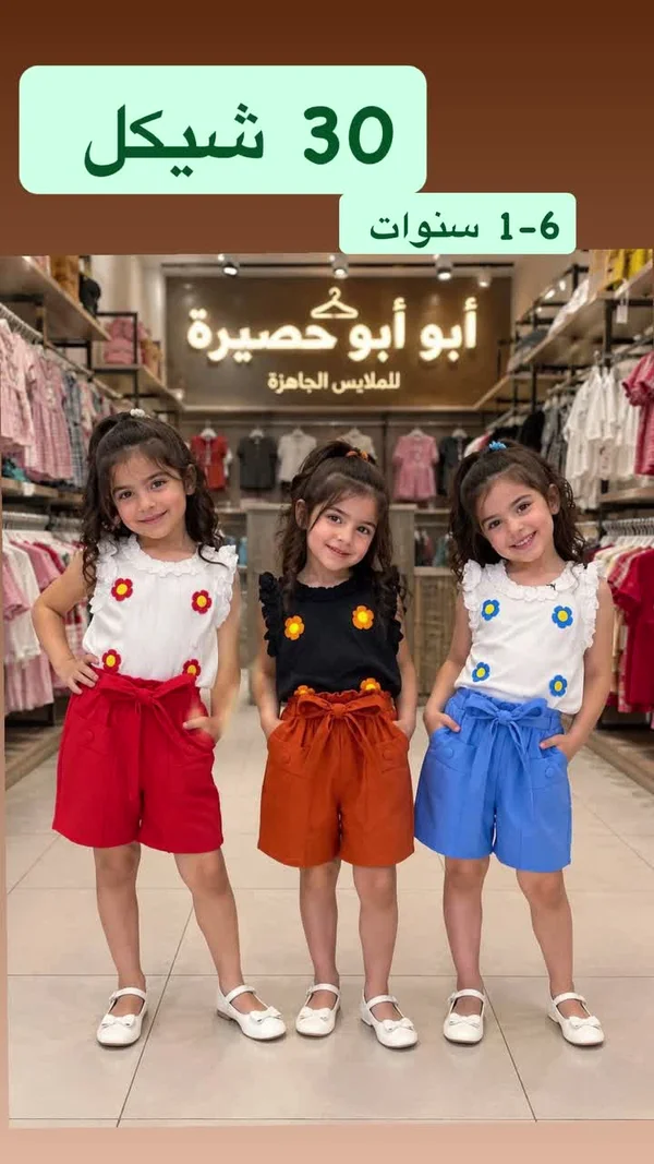 طقم ملابس صيفي للبنات - أبو أبو حصيرة - ملابس أطفال - سوق غزة