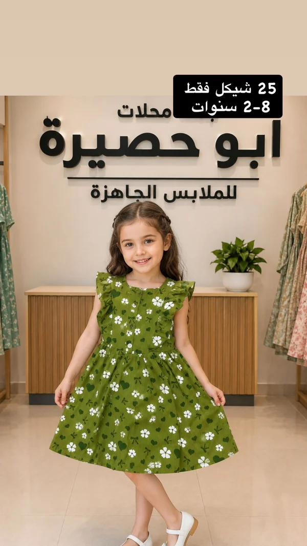 فستان أطفال صيفي من محلات أبو حصيرة - ملابس أطفال - سوق غزة
