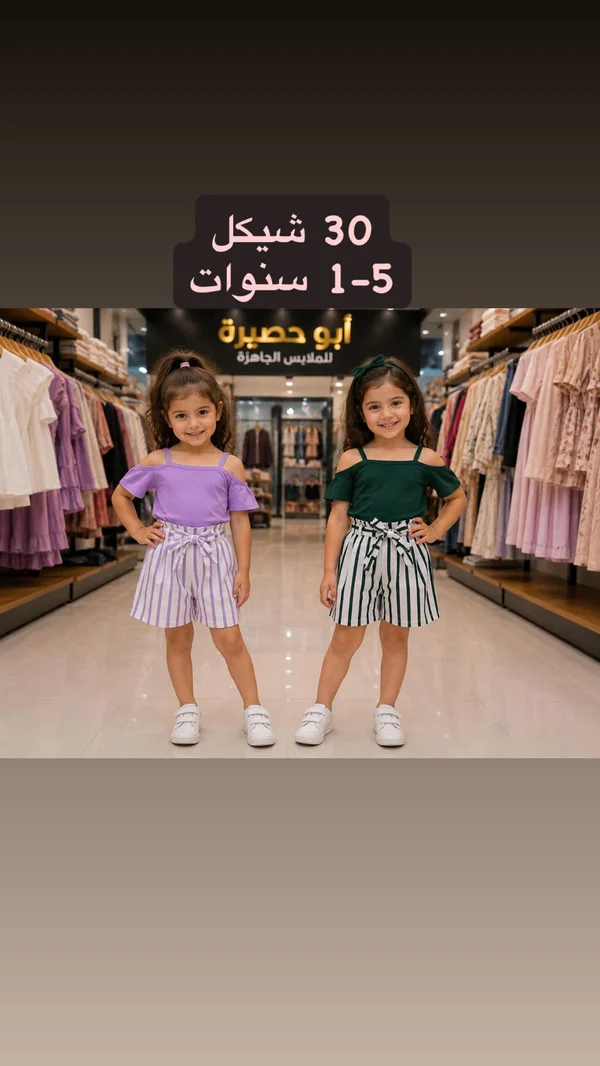 طقم صيفي بناتي - أبو حصيرة للملابس الجاهزة - ملابس أطفال - سوق غزة