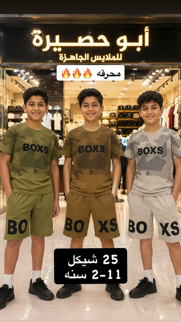 طقم صيفي للأولاد - أبو حصيرة - ملابس أطفال - سوق غزة