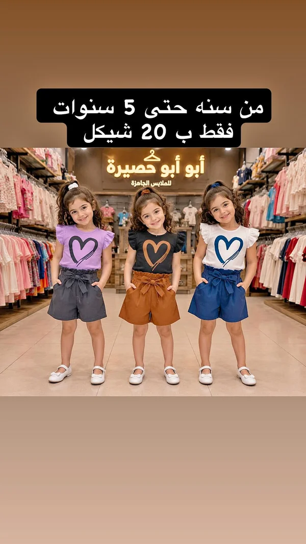طقم ملابس صيفي للبنات - أبو أبو حصيرة - ملابس أطفال - سوق غزة