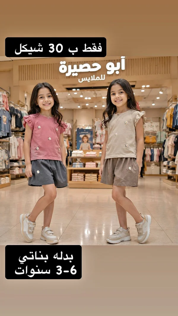 بدلة بناتي صيفية - أبو حصيرة للملابس - ملابس أطفال - سوق غزة