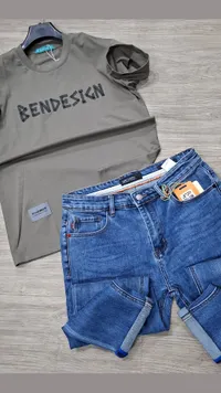 طقم ملابس رجالي - تيشيرت بين ديزاين وبنطال جينز يو ستوري (Bendesign & Ustory)