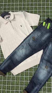 طقم ملابس رجالية - قميص بولو وبنطال جينز (Polo Ralph Lauren)